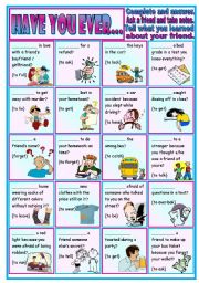 English Worksheet: Have you ever? (tight situations):  conversation  grammar (pres. perfect)  writing  2 pages  editable