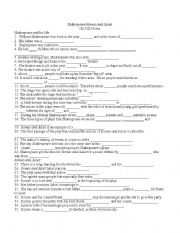 English Worksheet: Romeo and Julliet/Shakespeare Guided Reading Note-Taking Sheet With Lecture Notes