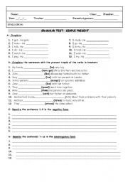 English Worksheet: English Grammar Test