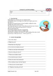 English Worksheet: Reading comprehension