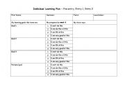 English worksheet: Individual Learning Plan