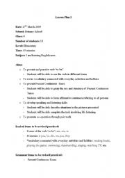 English Worksheet: Present Continuous lesson plan