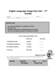English worksheet: English language usage
