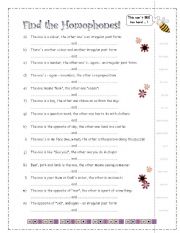 English Worksheet: HOMOPHONES for basic vocabulary