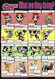 English Worksheet: PowerPuff Girls Present Continuous Interrogative Form and Short Answers-COMIC DESIGN
