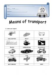 English Worksheet: Means of transport