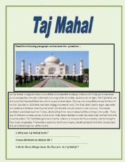 English Worksheet: TAJ MAHAL 
