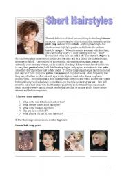 English Worksheet: Short Hairstyles