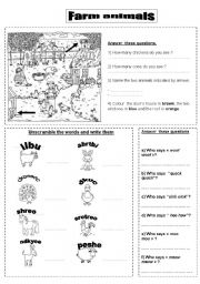 English Worksheet: farm animals FIRST