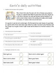 English Worksheet: Reading test - Kevins daily activities and the Chinese horoscope