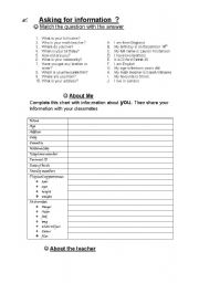 English worksheet: Asking for information