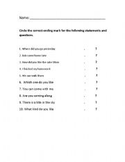 English worksheet: Statements and Questions