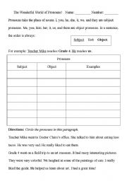 English worksheet: Wonderful World of Pronouns