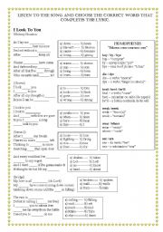 English Worksheet: Song Worksheet - I Look To You - By Whitney Houston