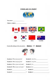 English Worksheet: Where Are You From? Role Play/Bingo/Matching Worksheet