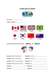 English worksheet: Where Are You From? Role Play/Bingo/Matching Worksheet