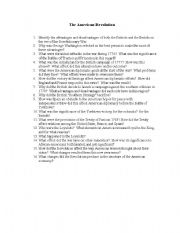 English Worksheet: American Revolution Questions