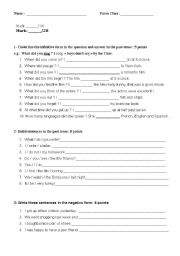 Past Simple Worksheet or Test