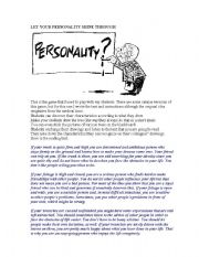 English Worksheet: Personality game