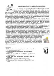 English Worksheet: Where And How To Hore An Employee?