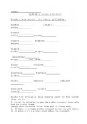English worksheet: Syllable Rules and exercise