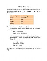 English Worksheet: When to change y to i