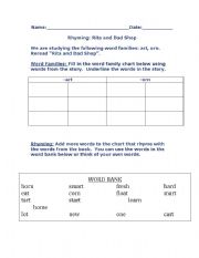 English Worksheet: Rhyming: -art, -orn word families