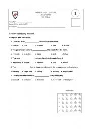 English worksheet: VOCABULARY QUIZ