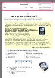 English Worksheet: how much do you really want that iPad?