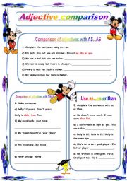 English Worksheet: Adjective comparison with as...as and than