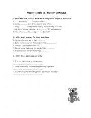 English worksheet: present simple vs present continuous 