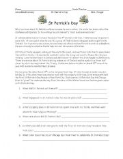 English Worksheet: St. Patricks Day