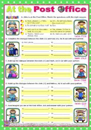 English Worksheet: At The Post Office  -  easy, short dialogues for young learners