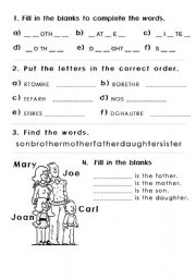 Family Members Worksheet