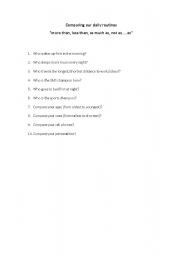 English Worksheet: Comparatives/superlatives (conversation topics)