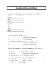 English Worksheet: Countable and Uncountable nouns