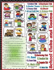 English Worksheet: School Clubs and Teams