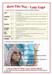 English Worksheet: Born This Way - Song Activity