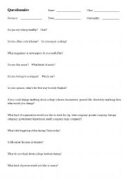 English Worksheet: Talk show questionnaire