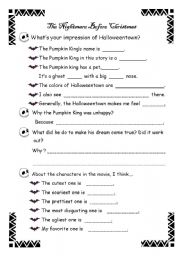 English Worksheet: The Nightmare Before Christmas