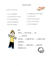 English worksheet: Articles a and an