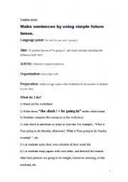 English worksheet: The worksheet for practicing simple future tense (Be going to)