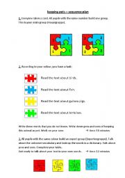 English worksheet: keeping pets (jigsaw method/Gruppenpuzzle)