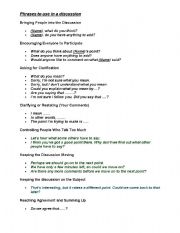 English Worksheet: phrases to be used in discussion