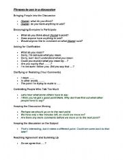 English worksheet: phrases to be used in discussion