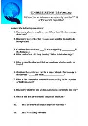 English Worksheet: Globalisation/Globalization Listening + video acitivty & KEY included