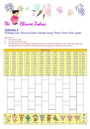 English Worksheet:  Chinese Zodiac Animal - Activity 1 - Ghost Feet Game