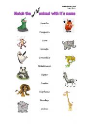 English Worksheet: Match the wild animals with its names