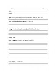 English worksheet: Novel Analysis Form