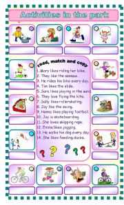 English Worksheet: Activities in the park